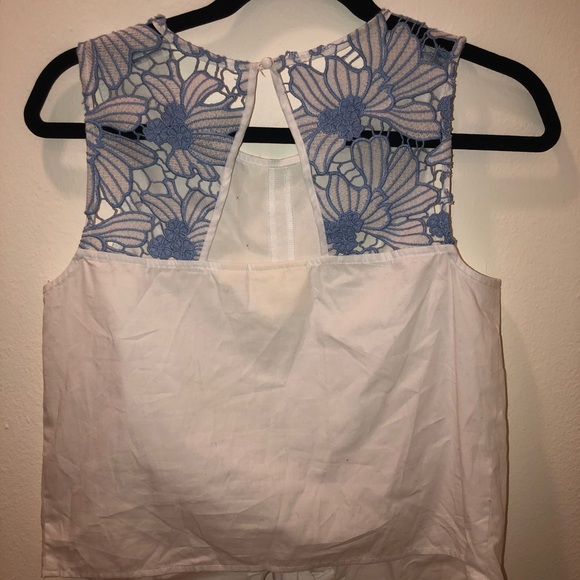 White tie-front top, blue floral design on back - Picture 2 of 2
